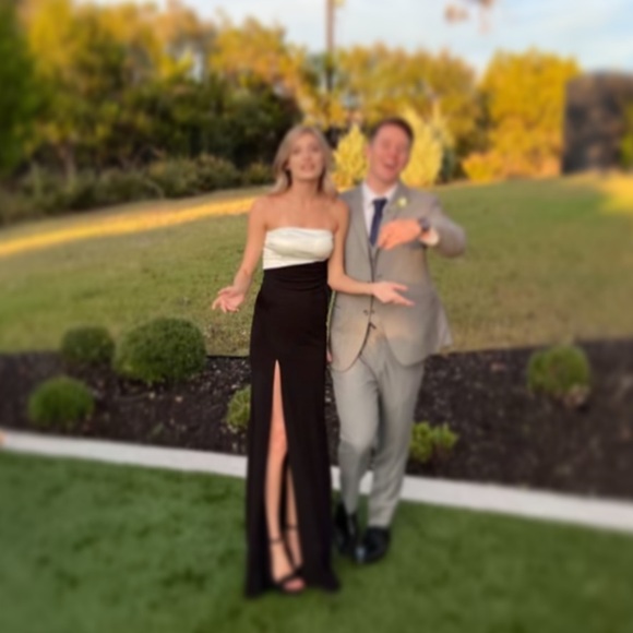 Asymmetrical Black and White Formal Dress - Picture 3 of 6